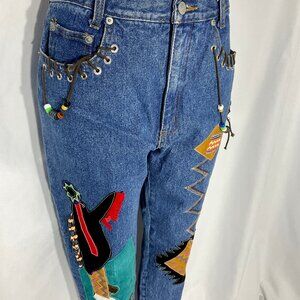 Vintage Dakota Blue Sz 9/10 Jeans with Appliques Suede Denim Womens